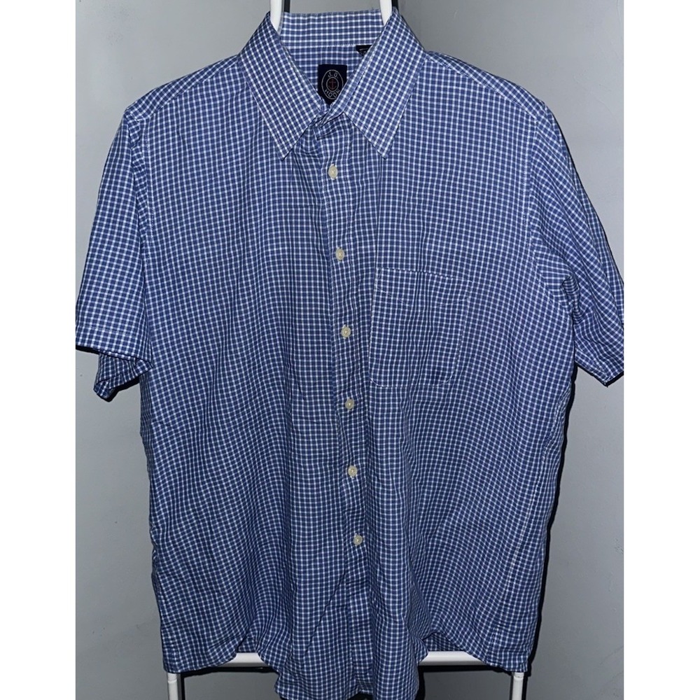 Mens Vintage  100% Cotton Blue Plaid JG Hook Casual Button Down Shirt Sz 16 1/2
